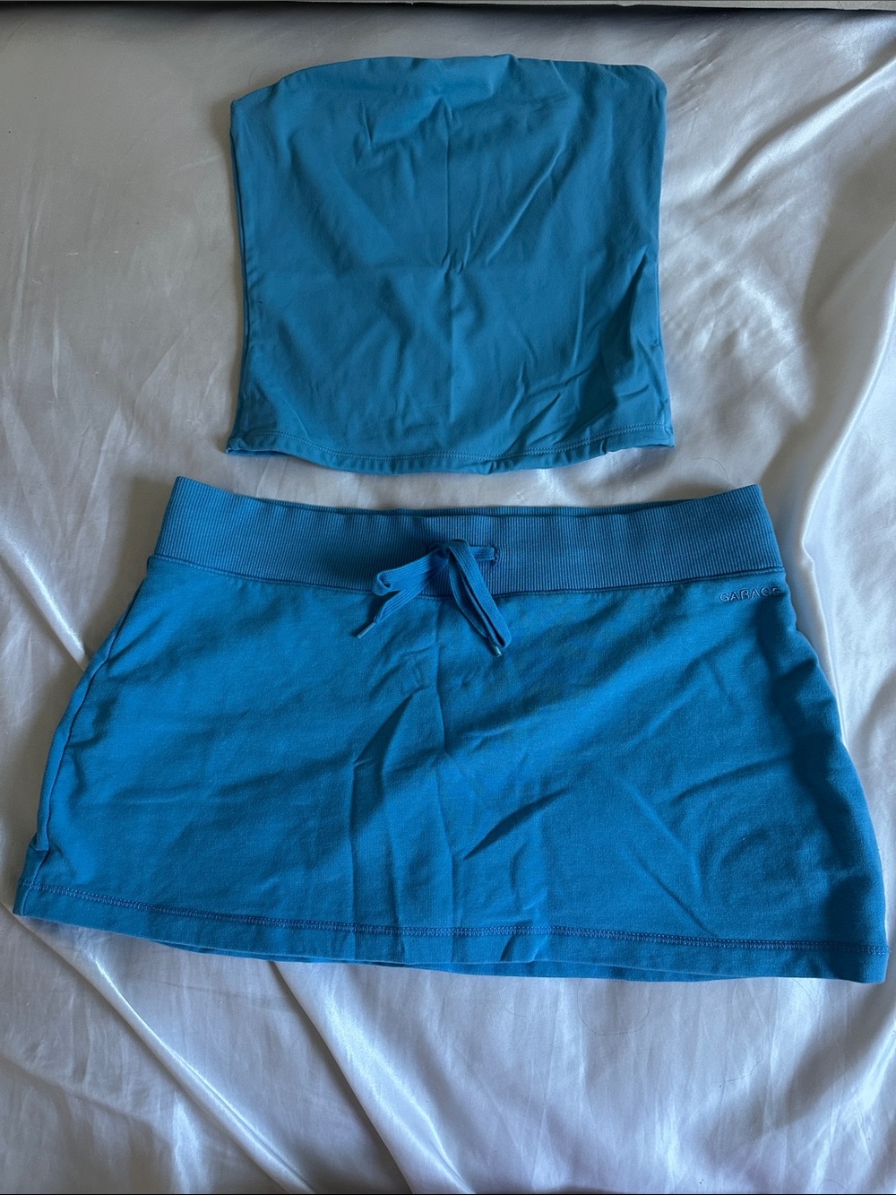 Garage Blue Drawstring Mini Skirt